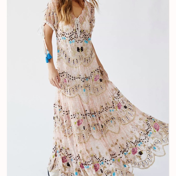 Free People Party Rosalie Beaded Tassels Embroidered Maxi Dress - Picture 2 of 10